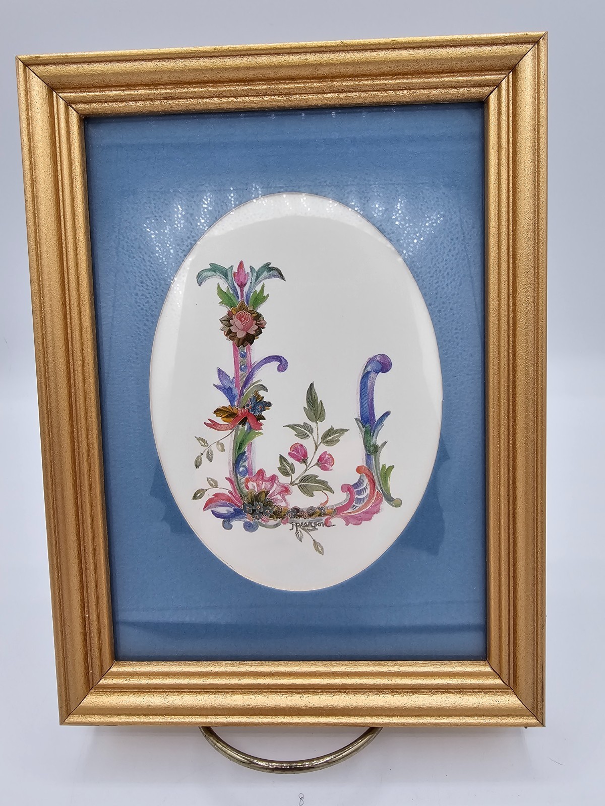 Vtg Framed Floral Monogram «B» Signed J. Pearson Watercolor Print Ornate