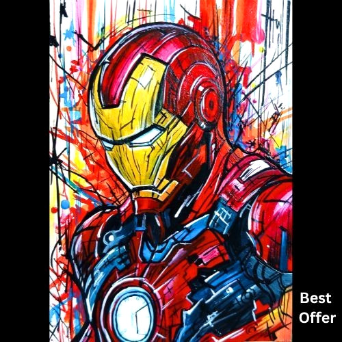 ACEO Original Iron man Anime Pop Art Marvel Hero Fan Acrylic Hand Painting NEW