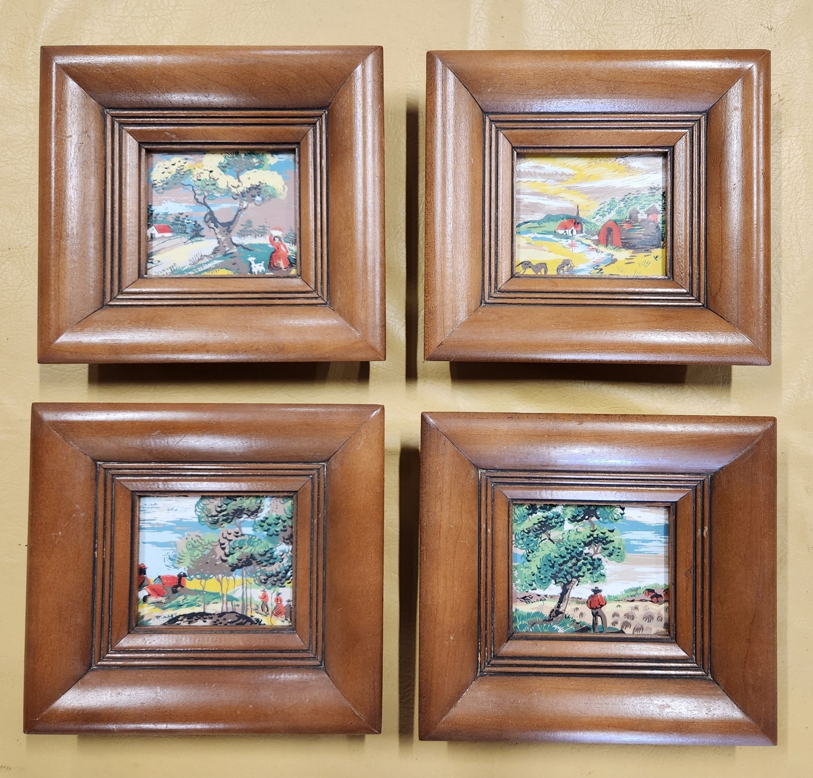 4 Vintage 1950’s Margo Alexander Art in Wood Frames