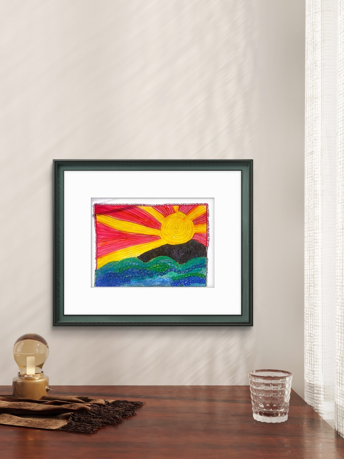 Here Comes Sun Contemporary Expressionist 11×14 Paper Original Watercolor Ink