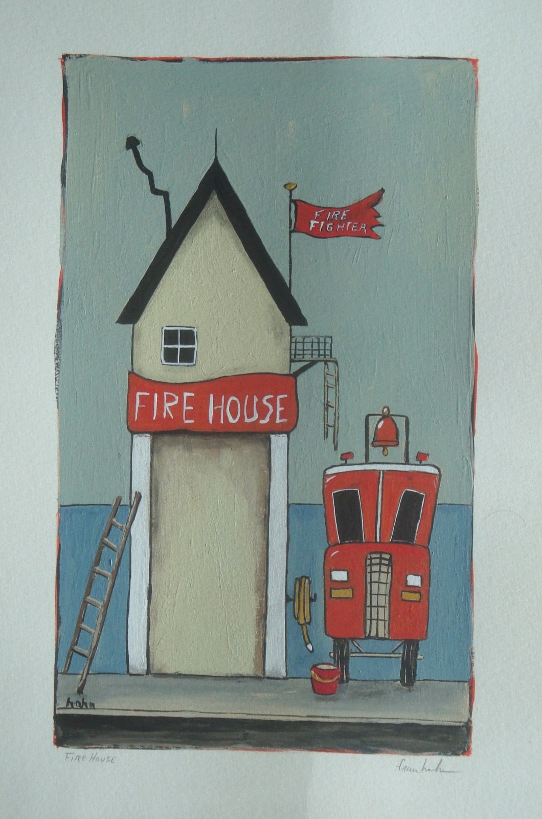 Original American folk art 6×10 Painting Water color paper 8x12in -fran hahn