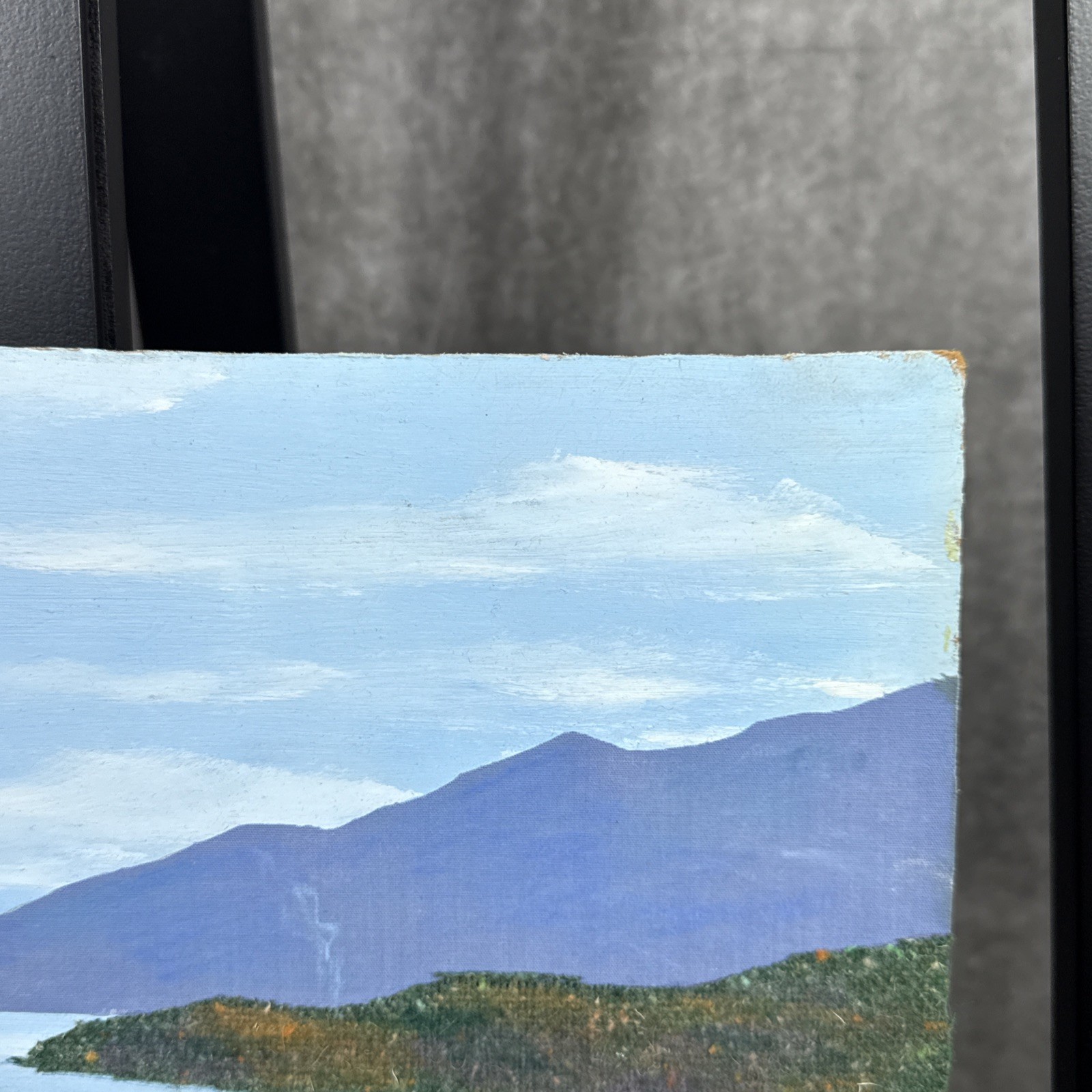 Mixed Media Painting Unsigned Mountain Lake Landscape 15×10”