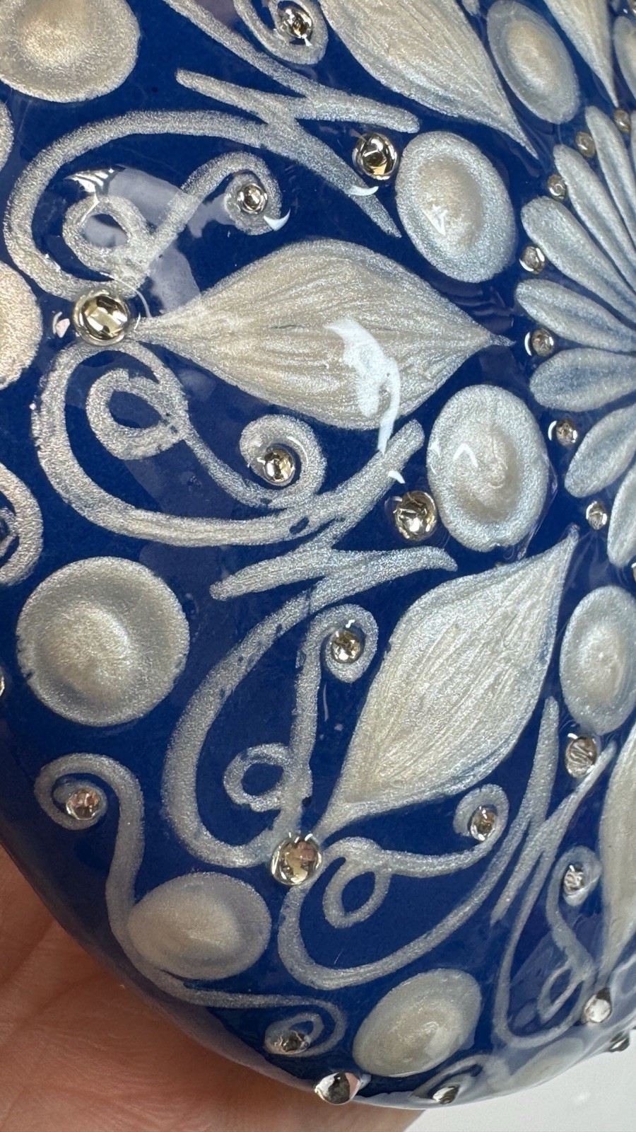 Distressed Blue And Pearl Mandala – Hand Painted Handmade Stone – By JaDeL