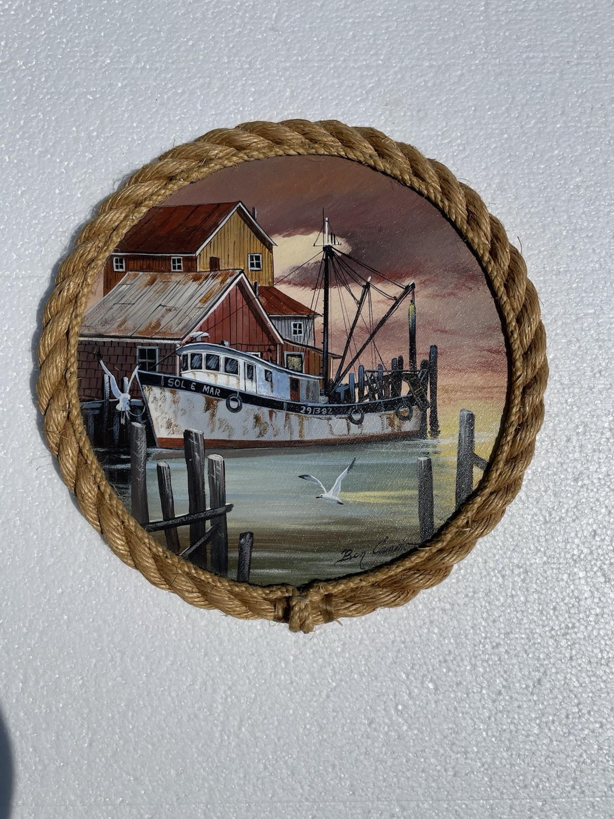 Original Ben Cannon 12” Round Canvas Painting OOAK- Pre Owned