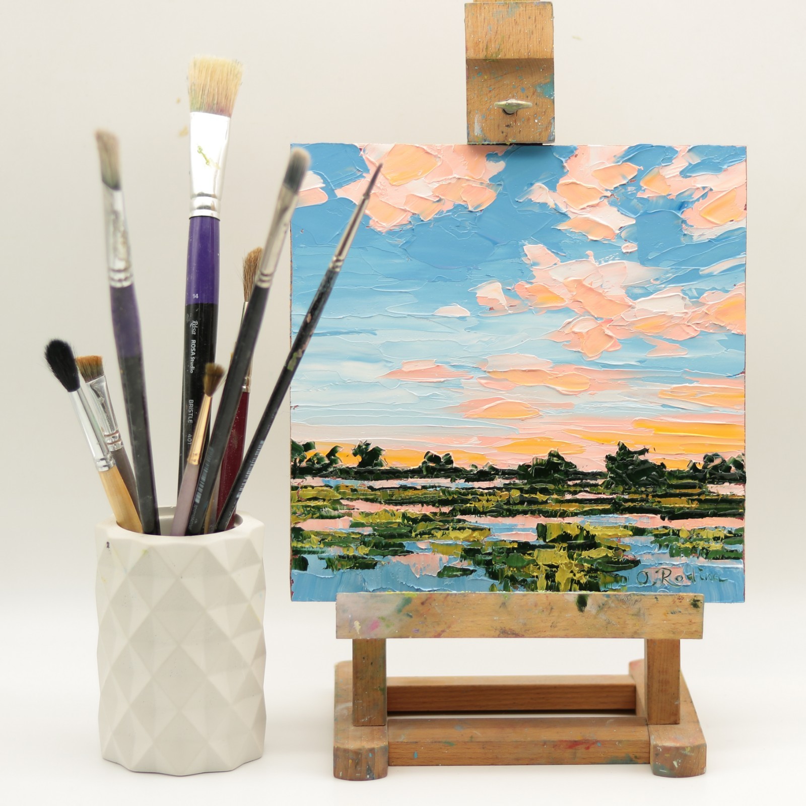 Hand-Painted Marsh Landscape Oil Painting Original Artwork Nature Canvas Art