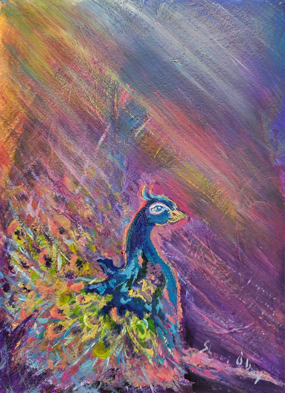9 X 12 Original Paper Acrylic Abstract Painting Modern Decor Brigjt Peacock