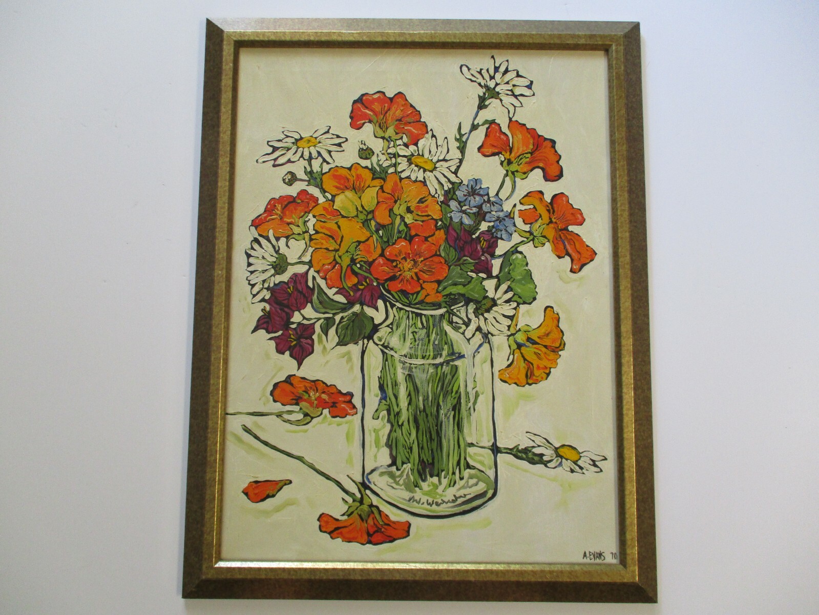 EVANS 1970’S STILL LIFE PAINTING MODERNIST IMPRESSIONIST POPPIES FLOWERS FLORAL