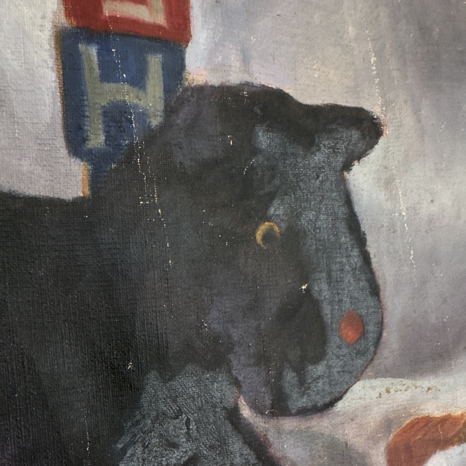 Vintage BARTON 1947 Signed Canvas Painting Children’s, Dog, Toys, Unframed