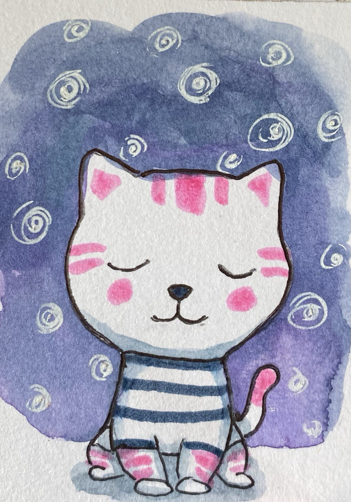 ACEO Original Mixed Media Painting Art Cat