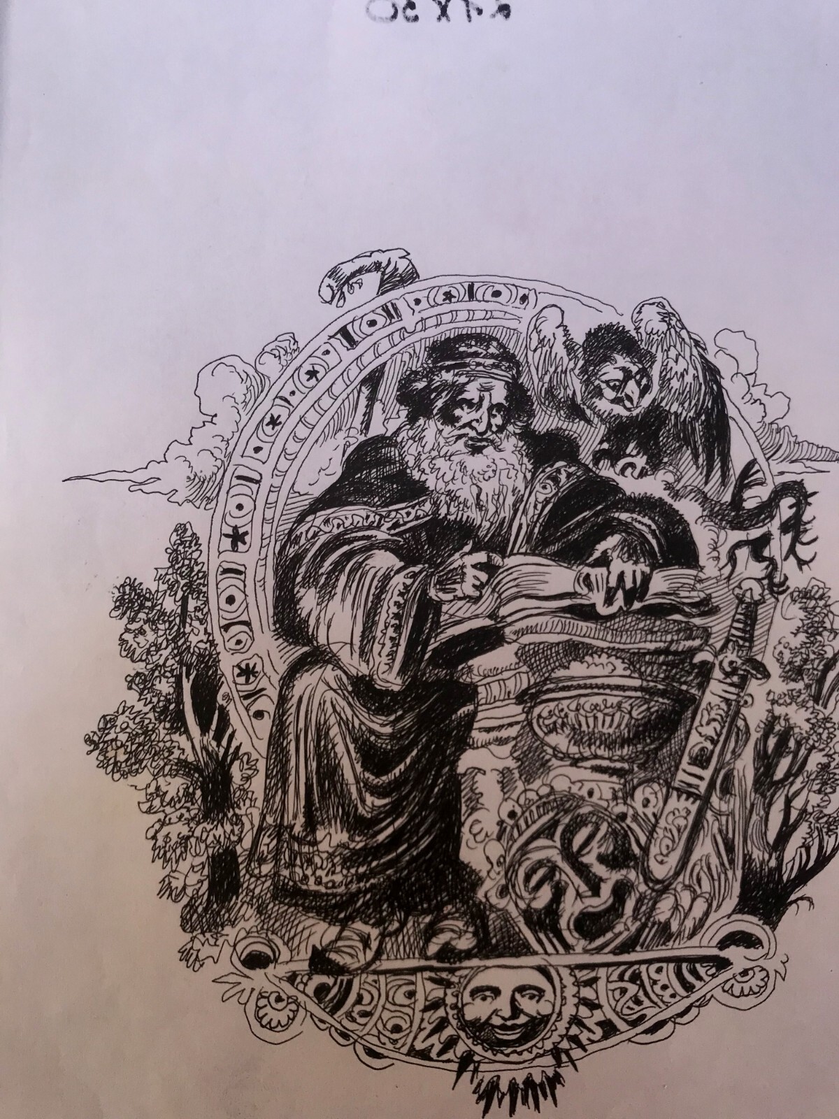 Pen Painting Portrait Of An Old Man A. Litvinov Unframed Original Decor nAAA2929