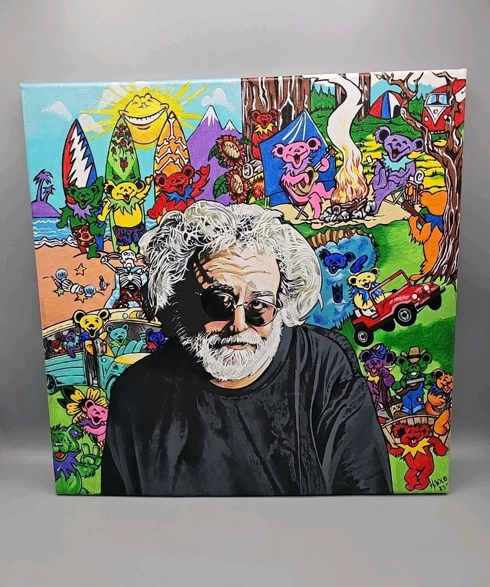 Original Acrylic On Canvas Grateful Dead Jerry Garcia Dancing Bears Signed