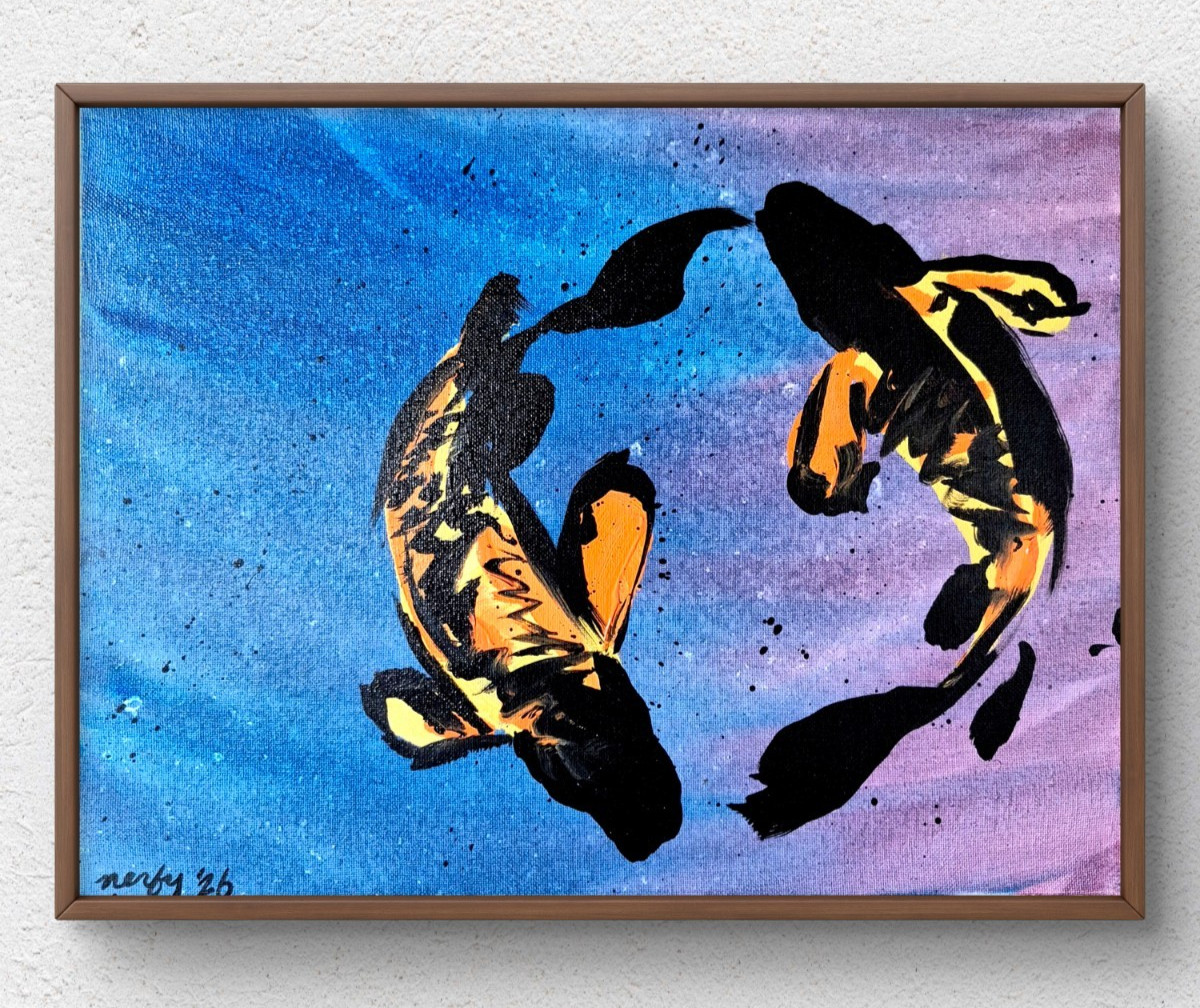 Abstract Swimming Koi Original Wall Art Home Decor Canvas Acrylic 12 x 16 B020