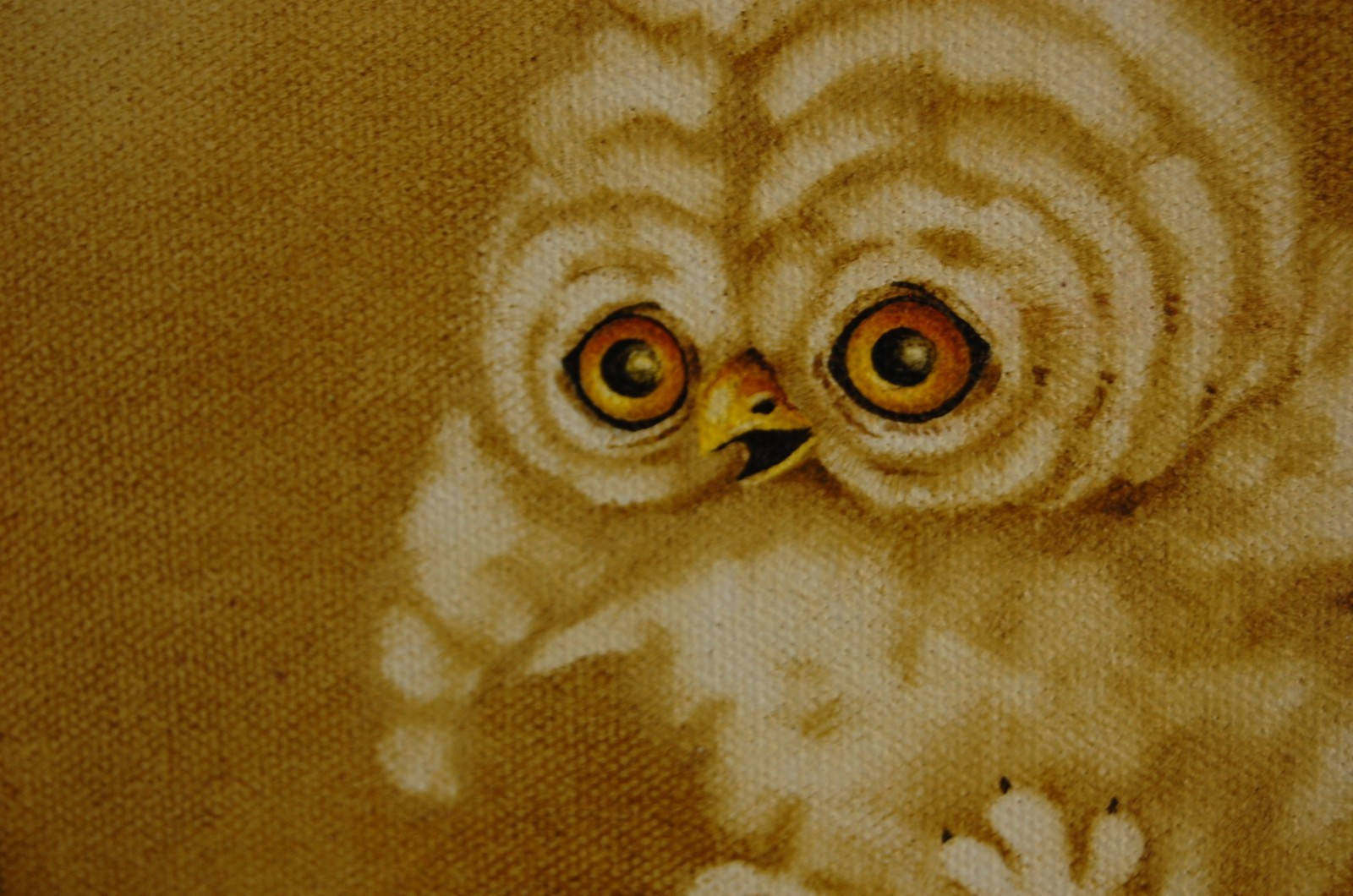 VTG 1984 FRAMED SIGNED PEGGY HARRIS ORIGINAL SMALL OWL OIL PAINTING «GERONIMO!»