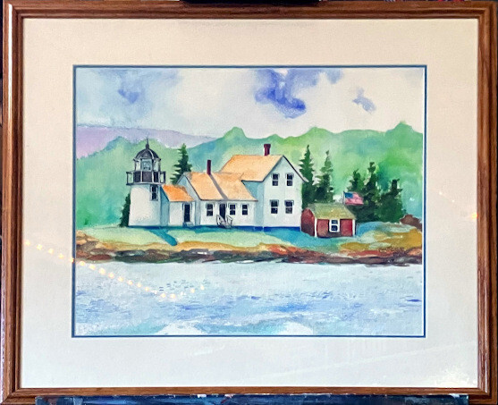 Mark Island Lighthouse, Winter Harbor, ME Watercolor Painting Original Seascape
