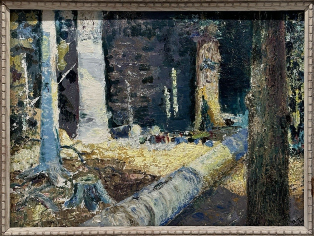 Original Signed Rustic Woodland Framed Painting, Anne Mike, Vintage Art Decor
