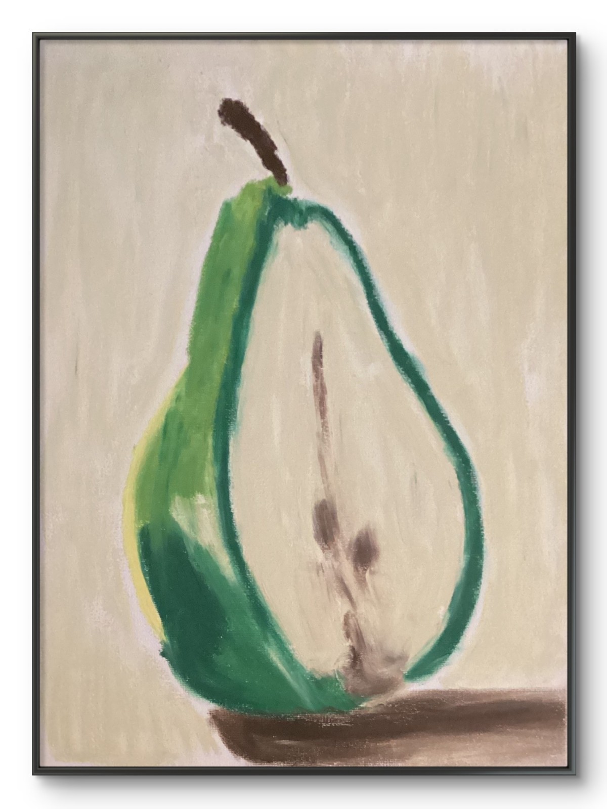 Sliced Cute Pear on Paper Tan Bright Still Life Food Fruit Art Original 11×14