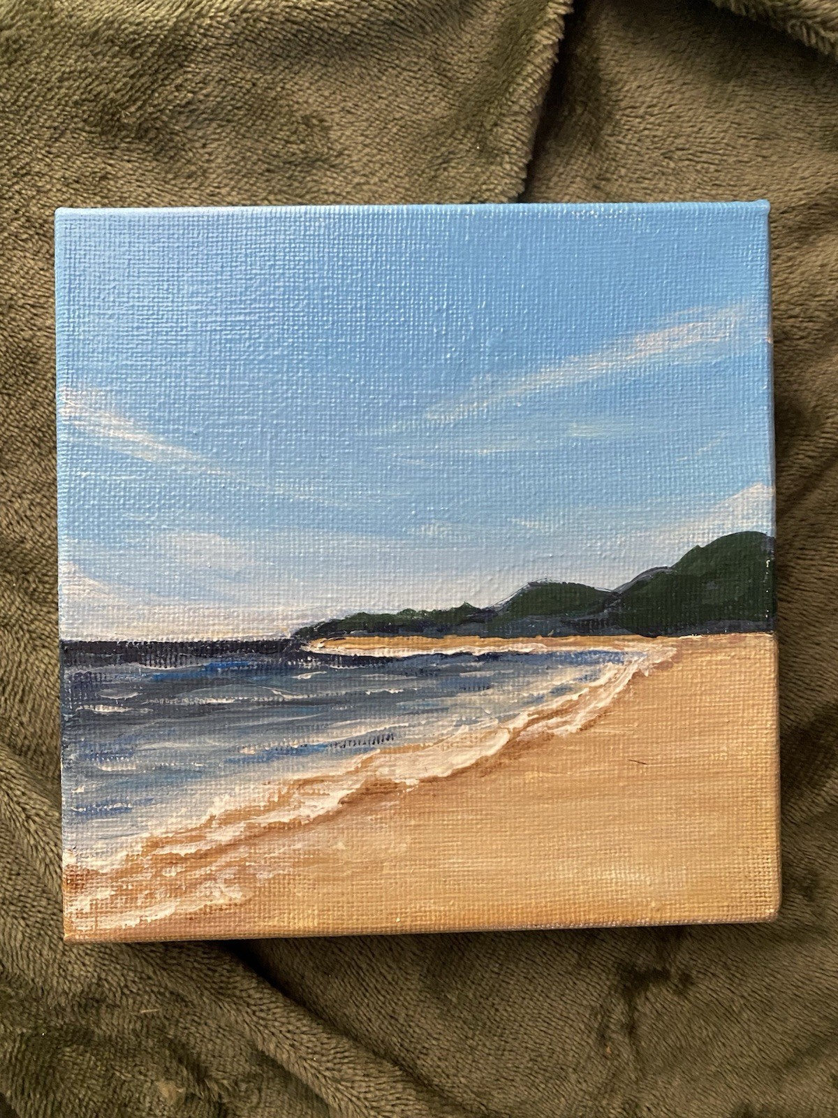 Original Acrylic 6”x6”x 1.5” canvas “Peaceful Beach” Pamela Long Impressionism