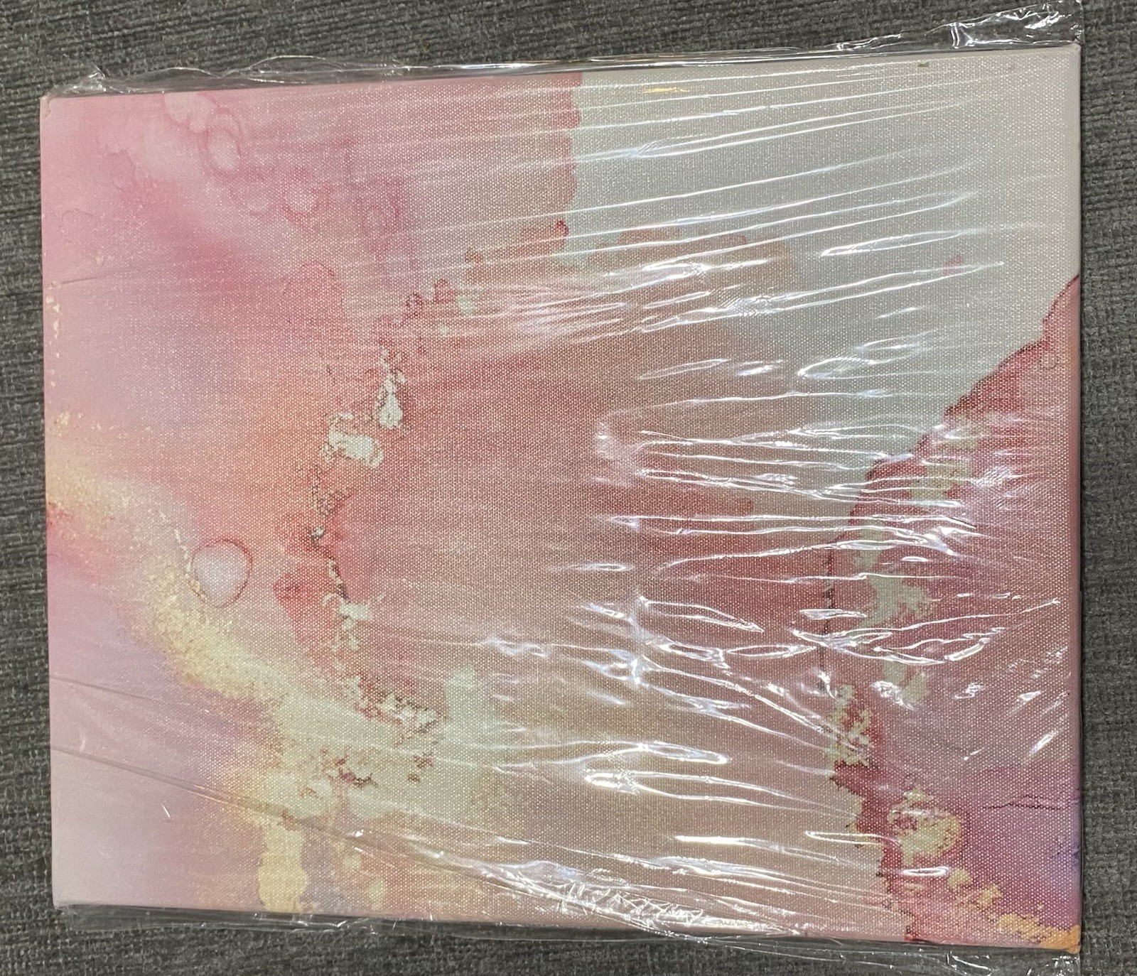 Pink Abstract Painting Wall Hanging Decoration, Marble Style Painting 14×11 Inch
