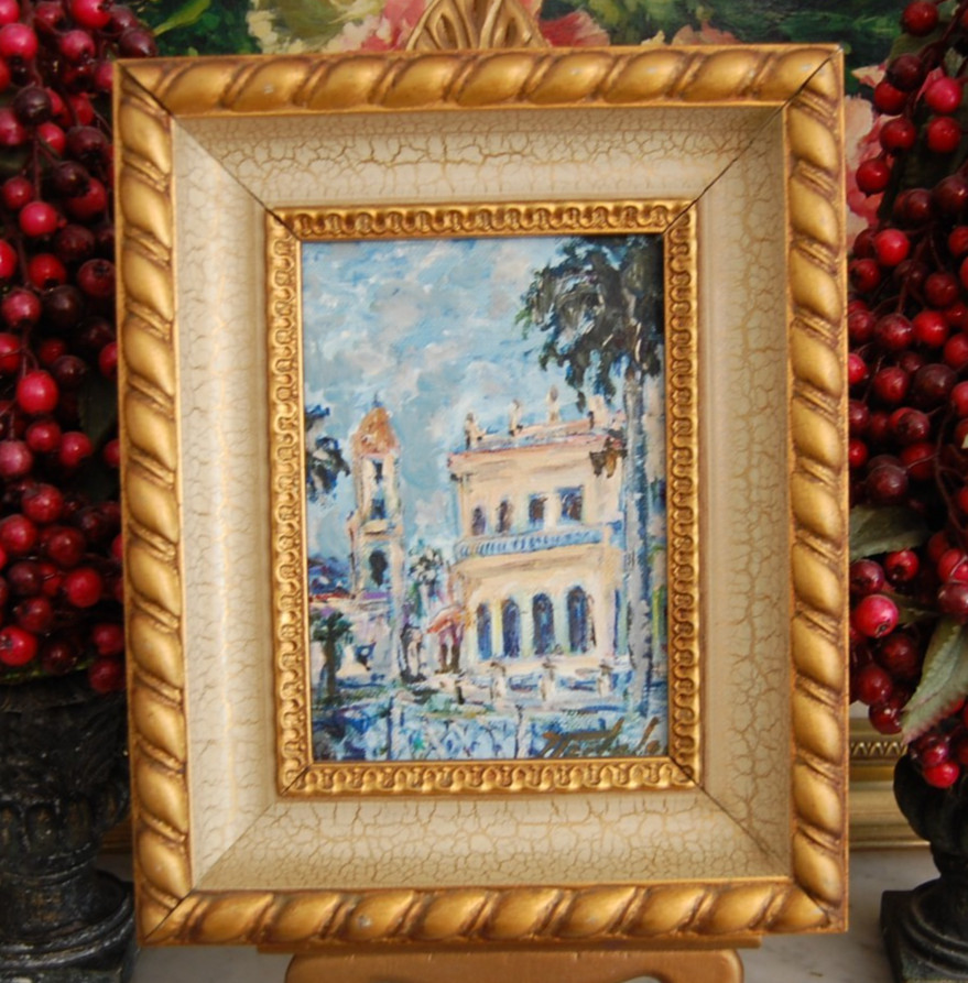 FRAMED ORIGINAL OIL COLONIAL BUILDING SCENE OLD TRINIDAD CUBA SIGNED HECTO VIDAL