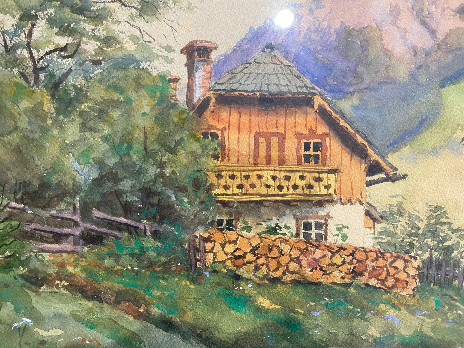 ::WATERCOLOUR SIGNED H.NÄBL 1927 ALPINE HUT WITH MOUNTAINS NEAR RADMER STYRIA