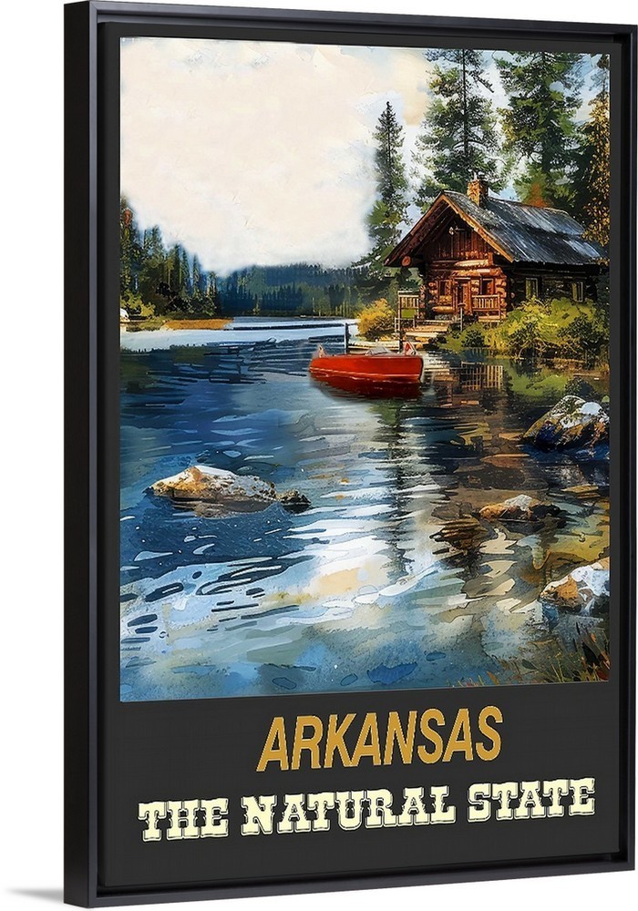 Arkansas Wood Boat Dock Lake Log Cabin Mtns Canvas Print Travel Poster Print Art