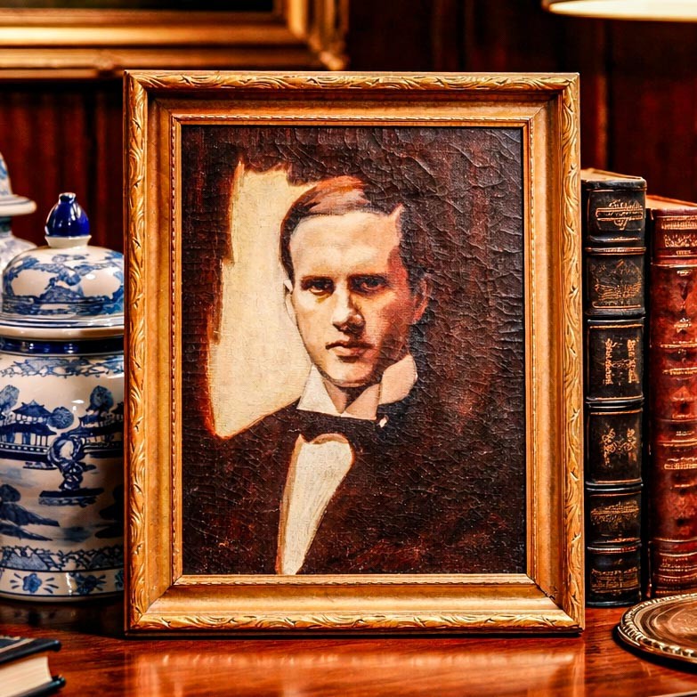 Formal Portrait Antique Framed Oil Painting Man in Tuxedo Fashion