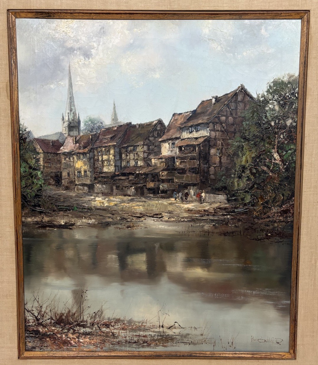 Vintage Original Willi Bauer (German b.1923) «Bad Kreuznach» Oil Painting Signed