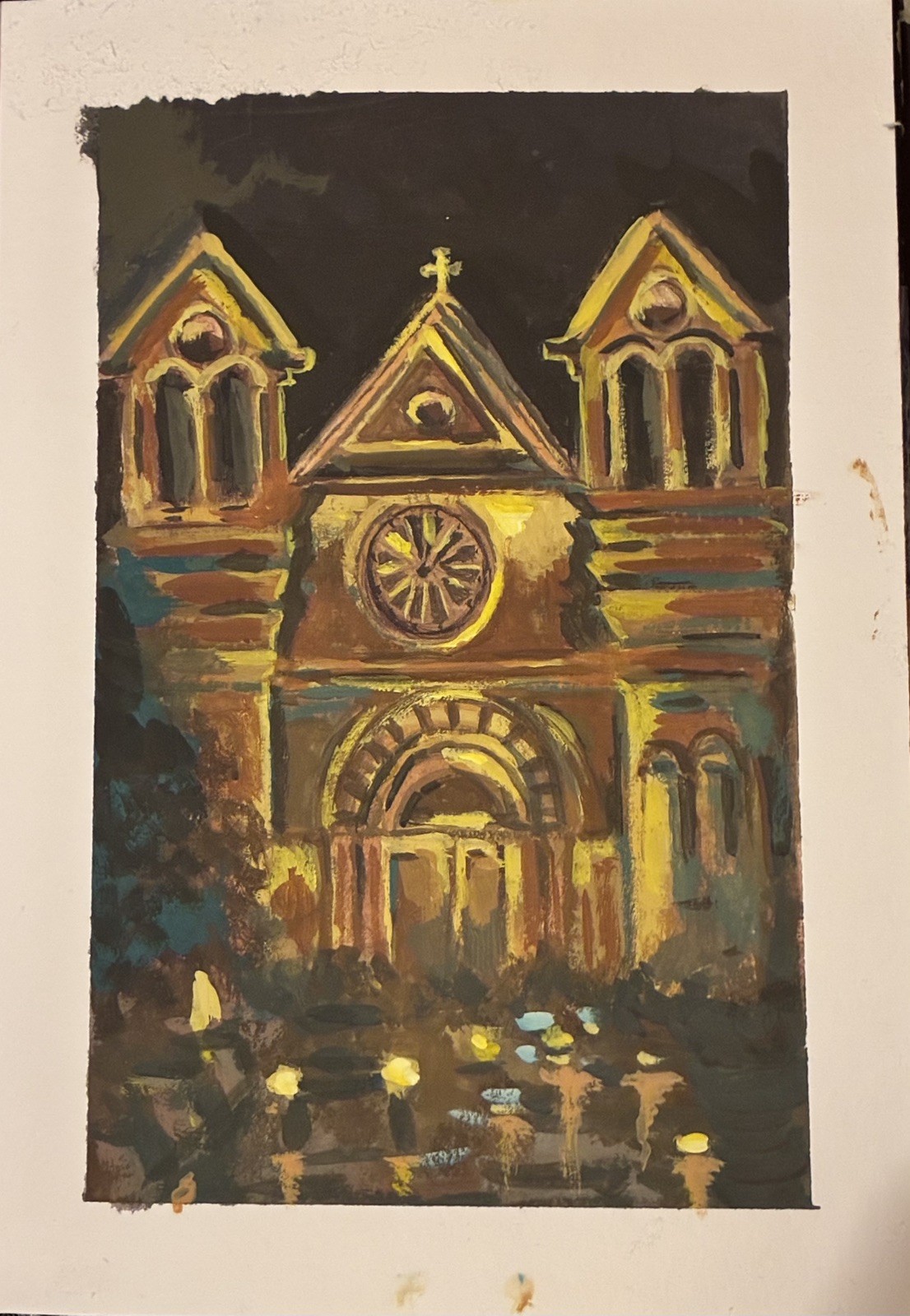 St francis Cathedral Santa Fe, NM Gouache Color On Paper 9×12 Inches Original
