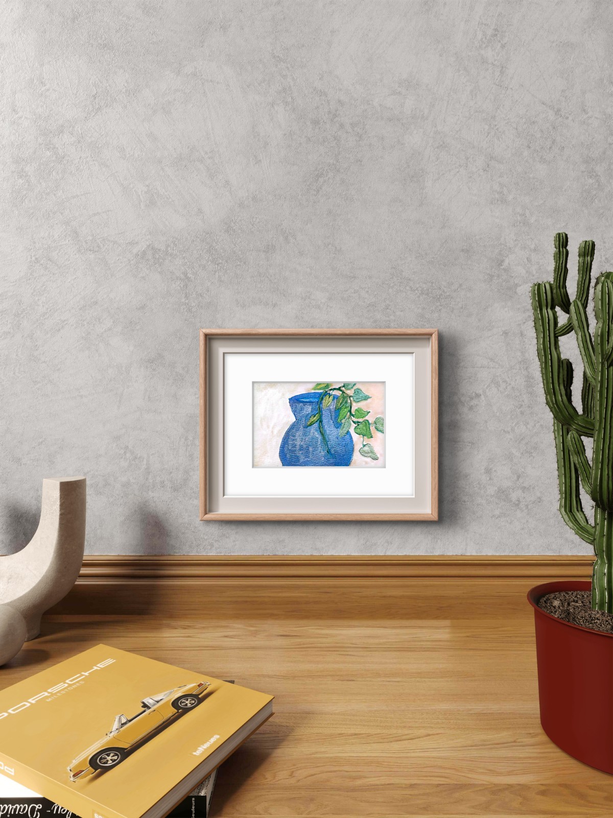 Houseplant In A Blue Pot Abstract Impressionist Original Painting 5×7
