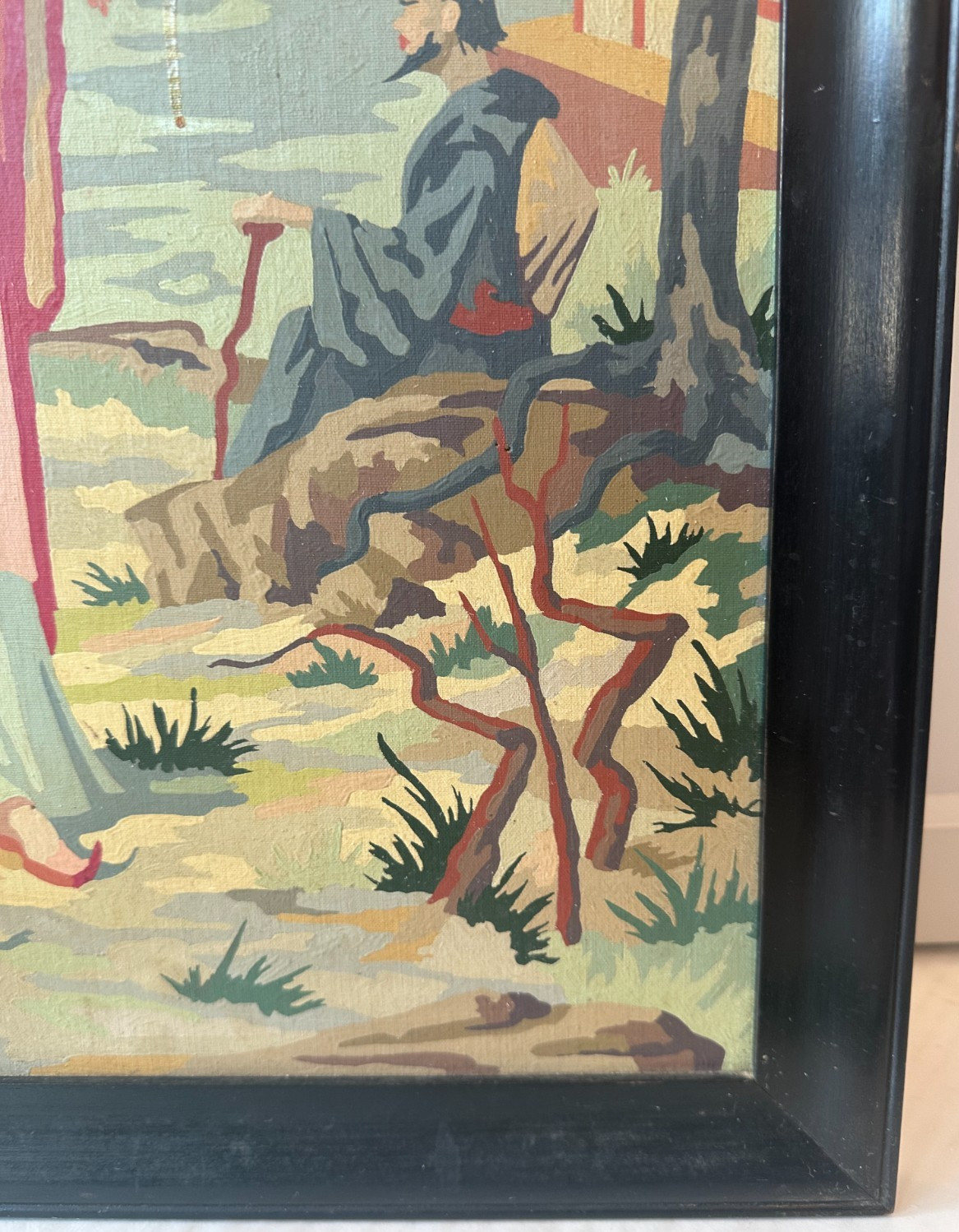 Vtg Paint By Numbers Oriental Princess Geisha Asian 1960’s FrameArt Land Paintin