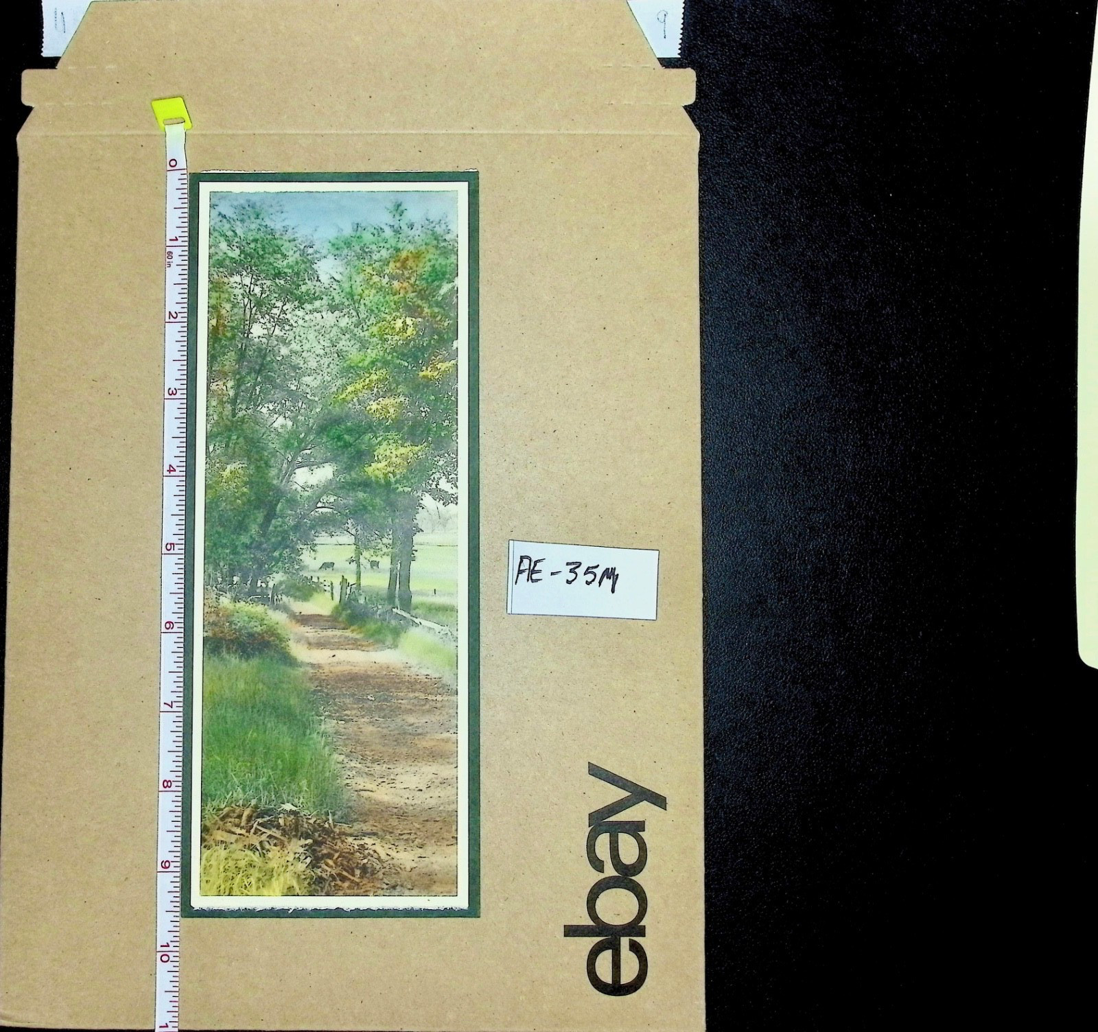 Antique Vertical Panoramic Watercolor Painting Country Lane Cows Road