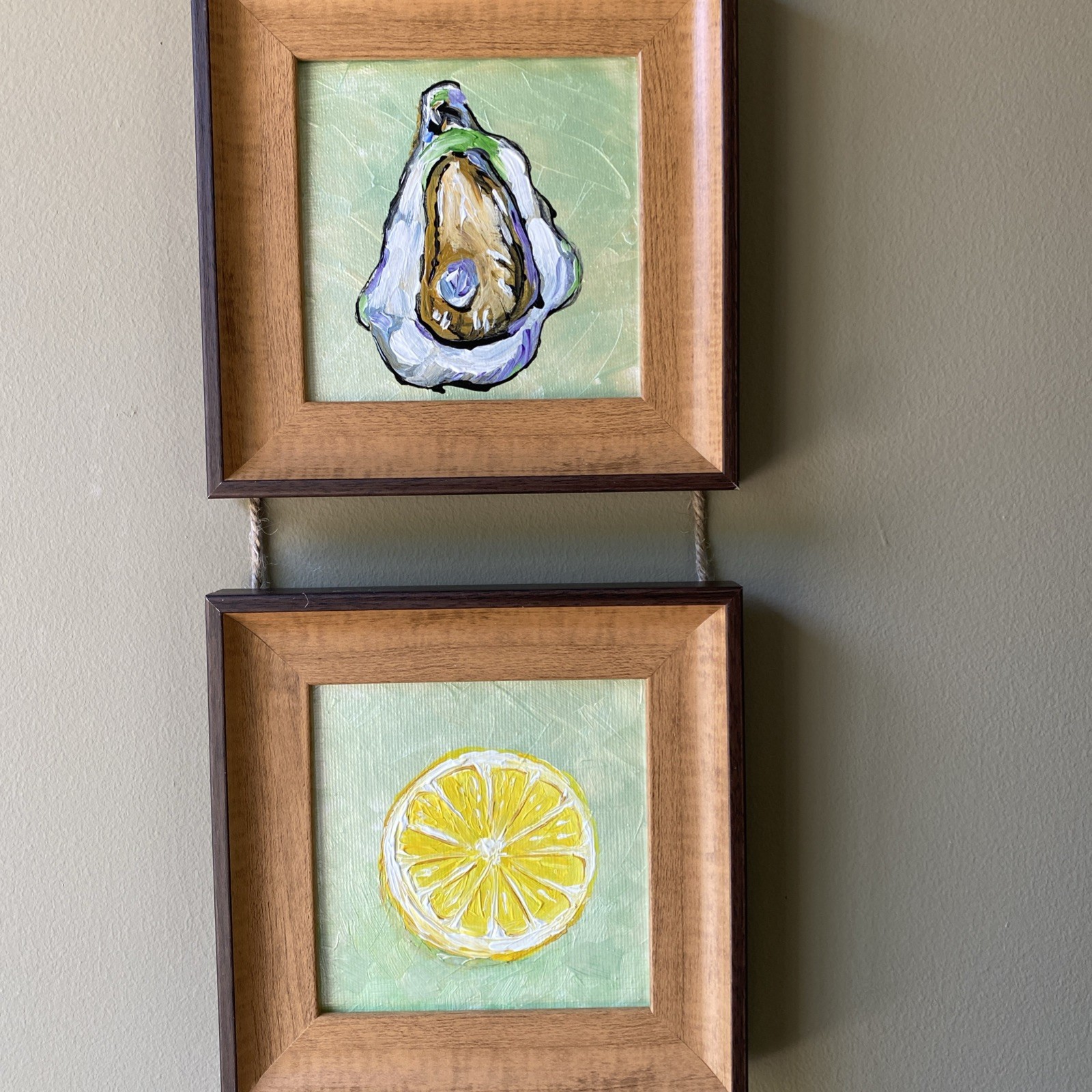 Oyster And Lemon,still Life,Original Acrylic Painting On Canvas Panel,4/4 Framed