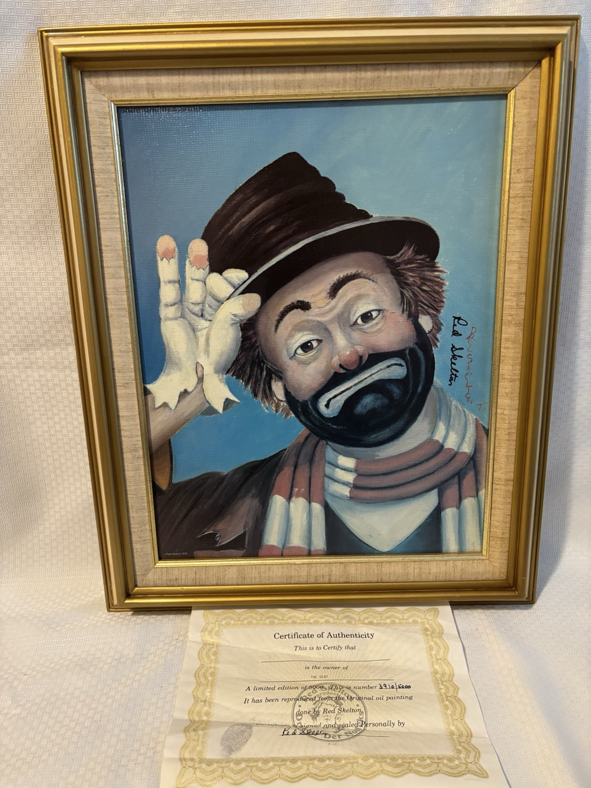 Red Skelton “The Gent” Canvas Clown Painting Art #3910/5000 ~ COA, 2x signed