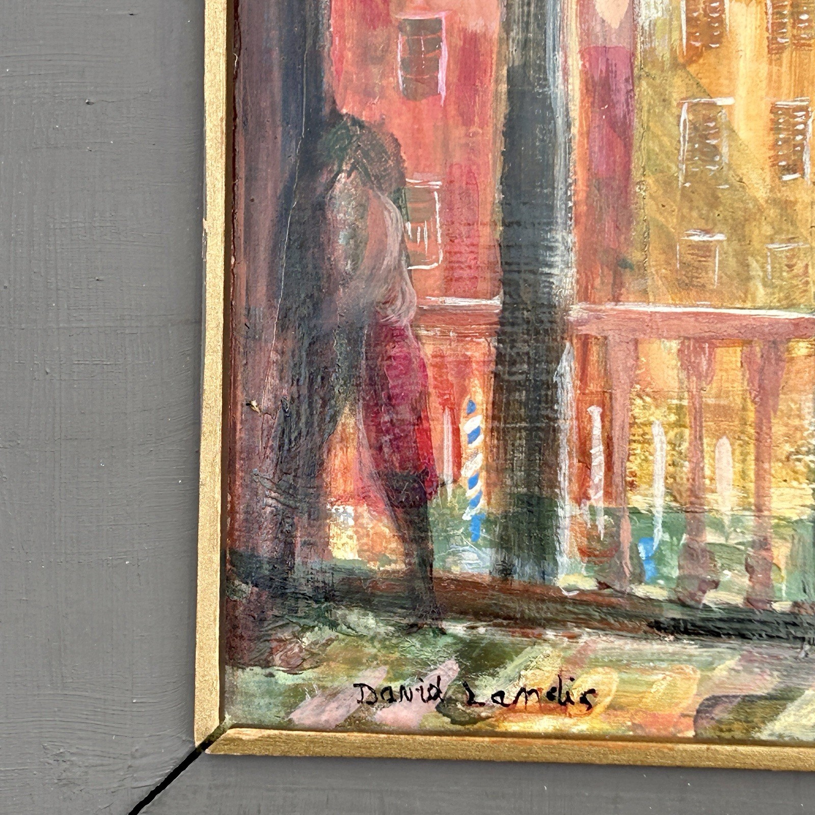 Signed David Landis (1918–1983) Venice Italy Modernist Oil on Board 60s VTG