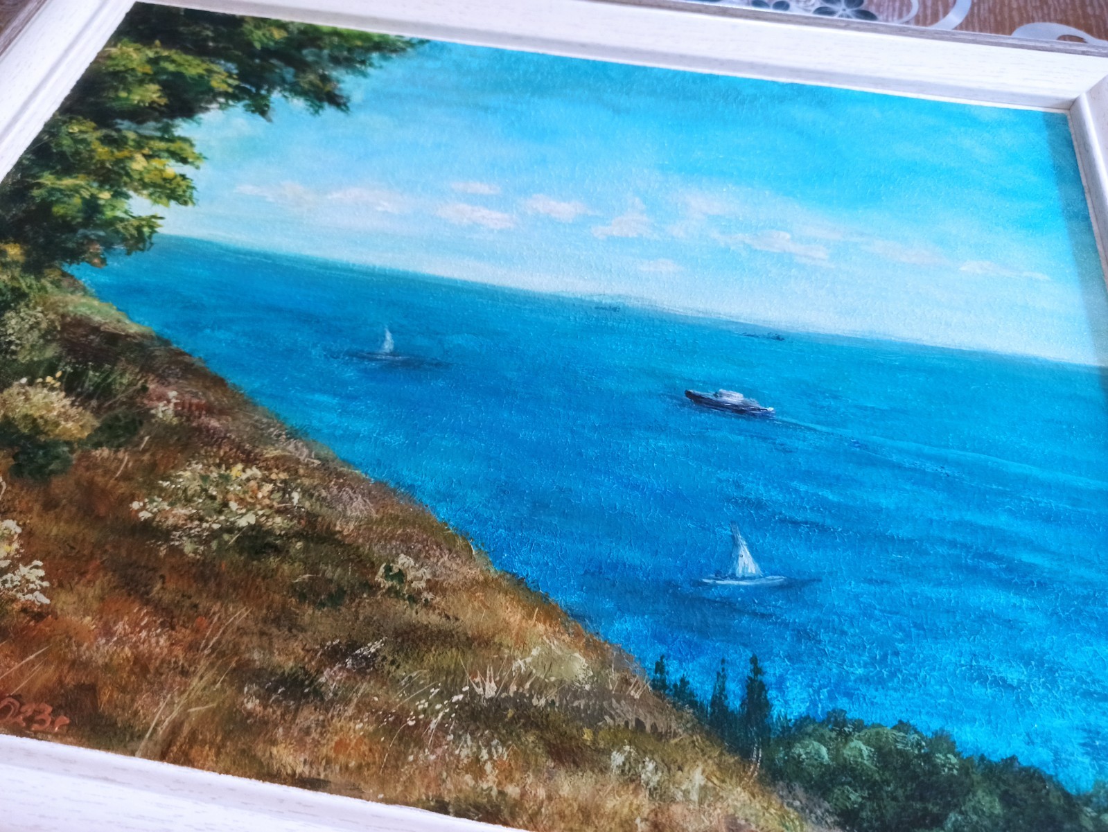 Original Gouache Painting View from Mount Canvas Cardboard 30x40cm Signed Framed