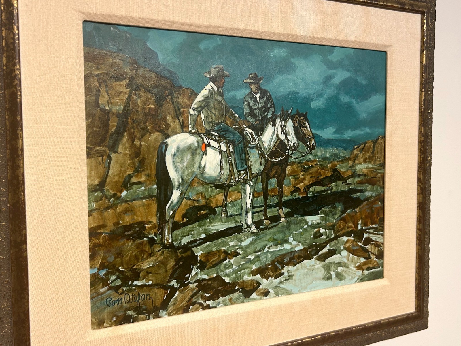 Original Ross Stefan Oil on Canvas «Night Herders» Western Cowboys Painting