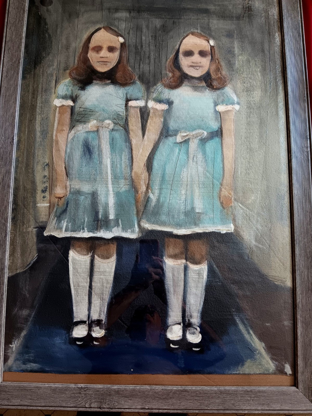 SHINING TWINS ORIGINAL OIL PAINTING COTTON CANVAS SIGNED KUBRICK HALLOWEEN GHOST