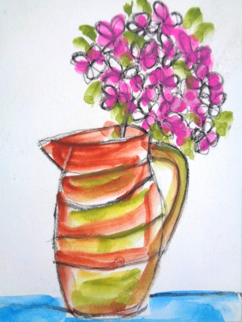 ACEO Colorful JAR FLOWERS Still Life Abstract Painting COLLECTIBLE ART