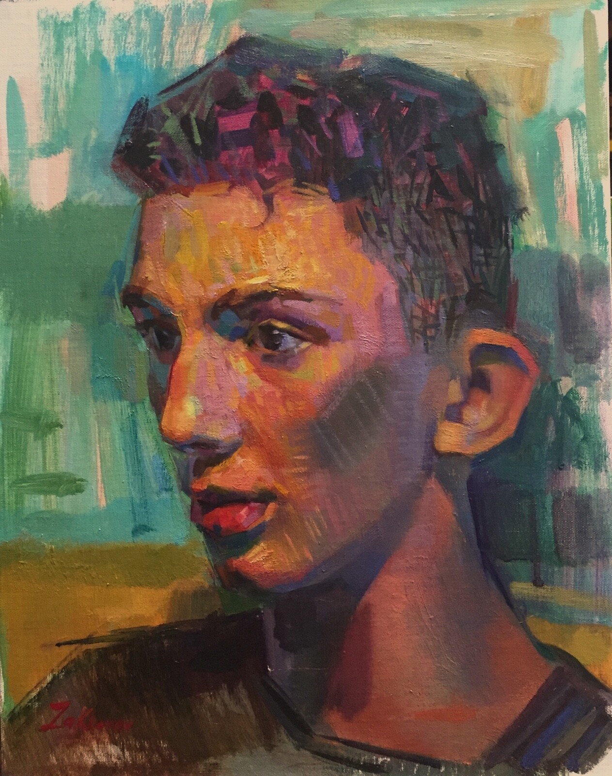 Oil Portrait Painting Young Man Brown Eyes Contemporary Realism Impressionism
