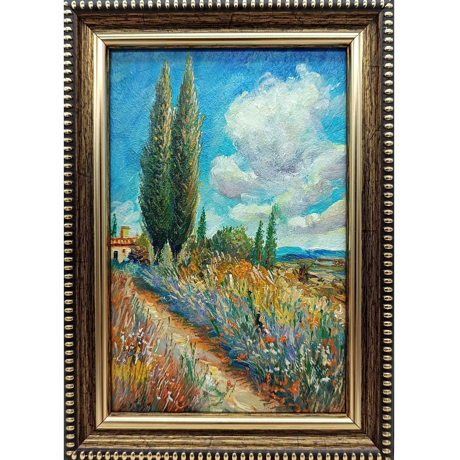 Summer nature Oil painting Original art Country Landscape Flower meadow 4 x 6 in