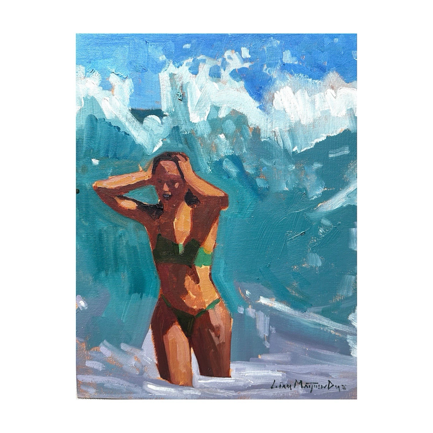 Original Painting Beach Ocean Woman Figure Surfing 11×14 Signed Hawaii Art