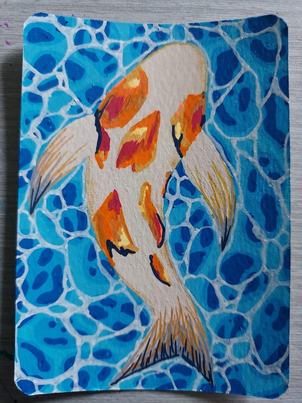 ACEO, Original Koi Fish Illustration Painting Small Blue Water Animals Nature