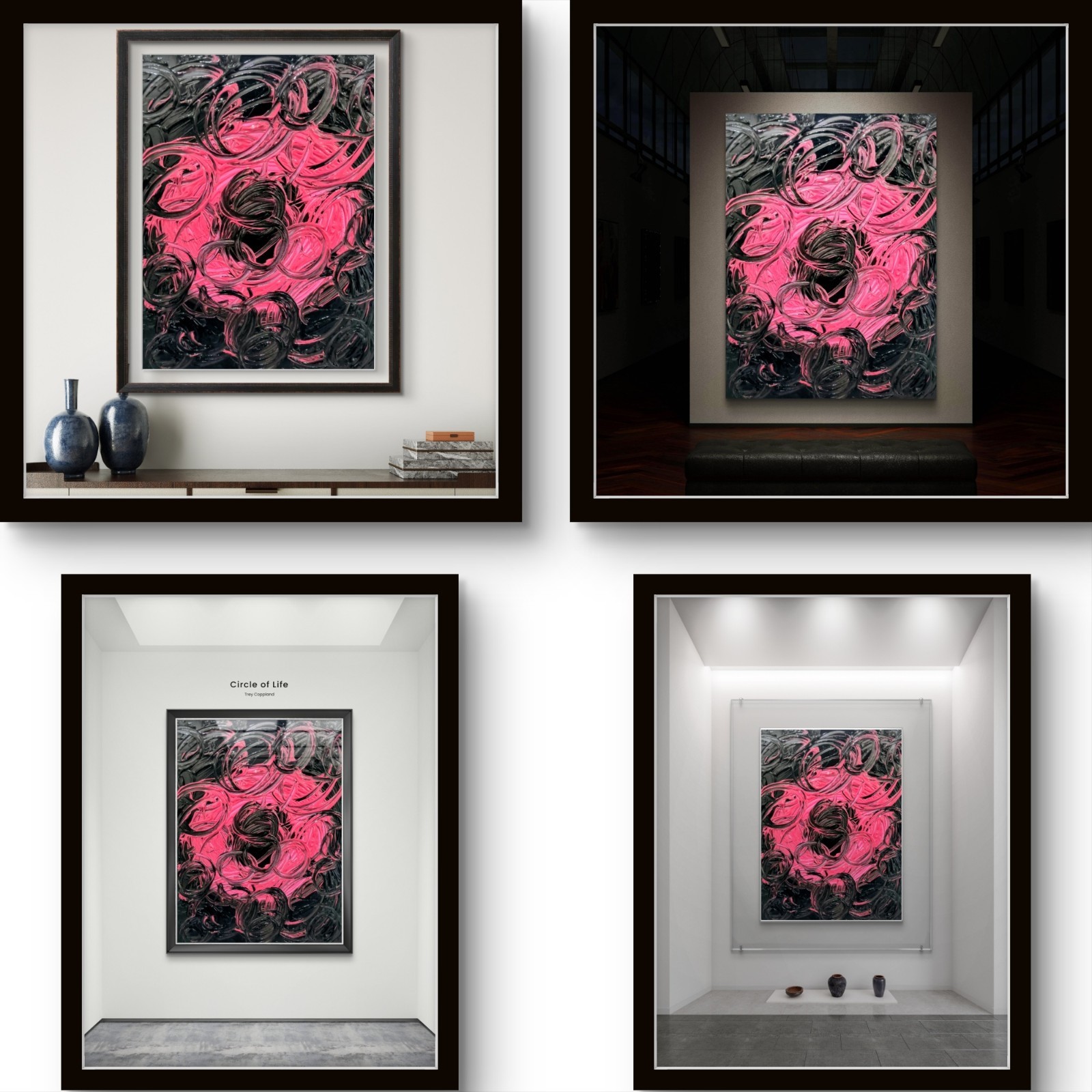 Trey Coppland, Circle of Life Abstract Painting, Pink & Black, 24+30 inch,2026