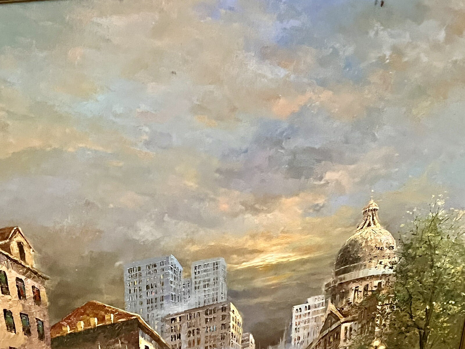 FINE LARGE SWEDISH STREET SCENE SIGNED BY :LIMIAN FINE DETAILS SIZE:69″ X 47″