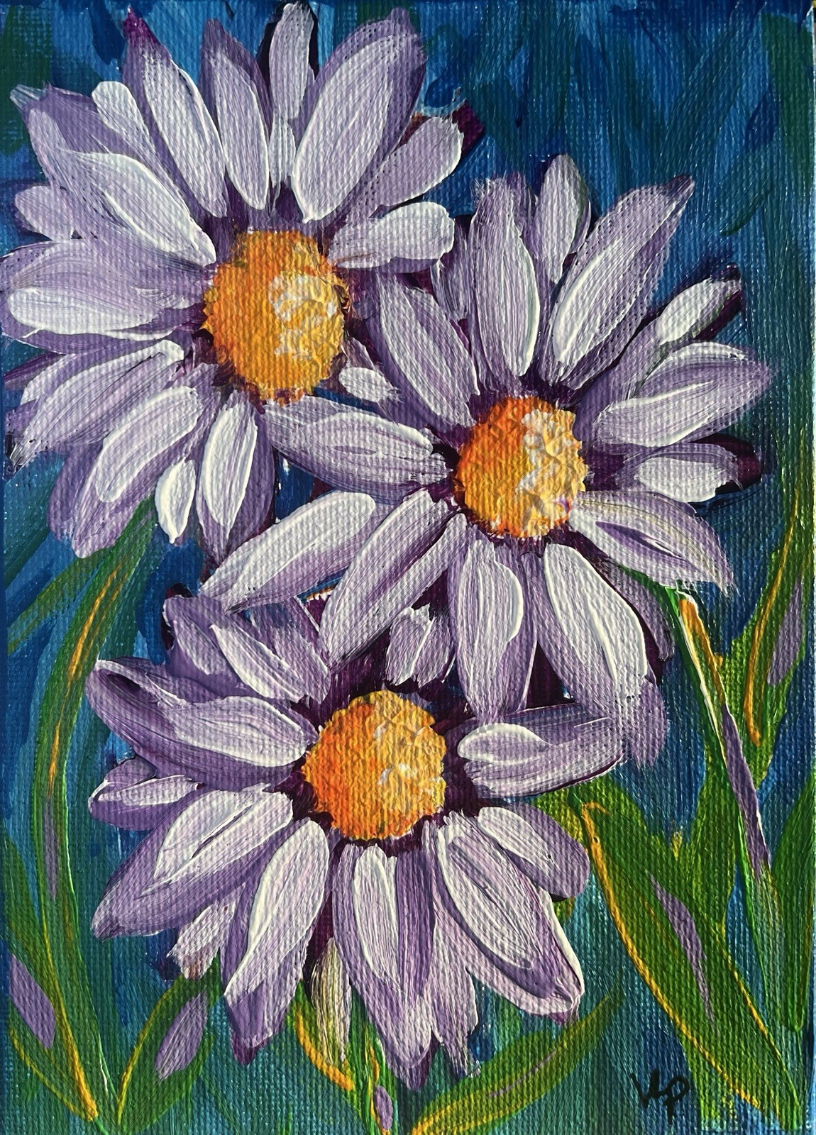 Purple Daisies Impressionist Abstract Floral Acrylic Small 5×7 Canvas Panel