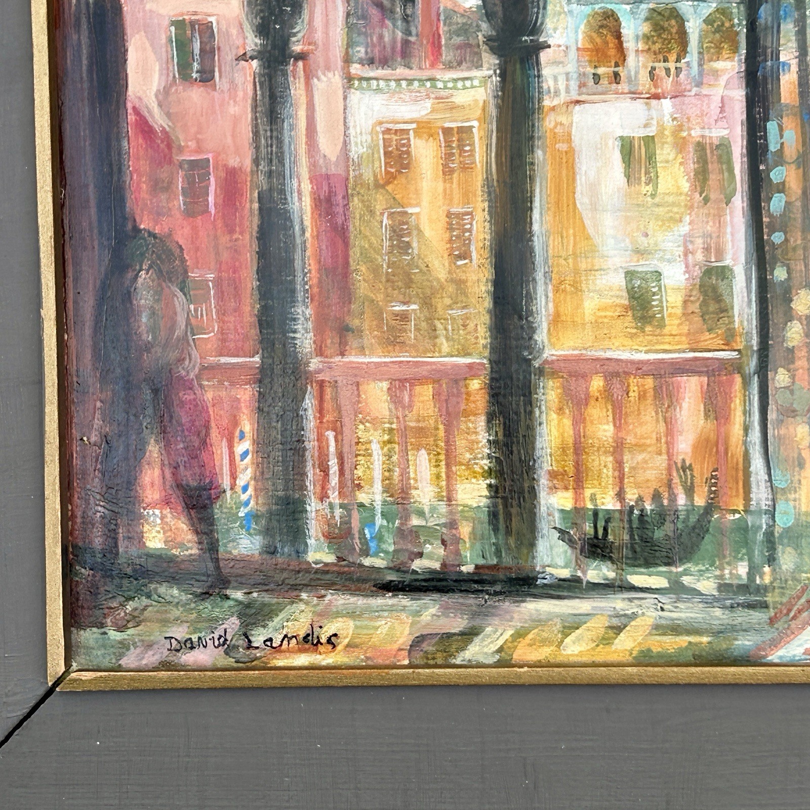 Signed David Landis (1918–1983) Venice Italy Modernist Oil on Board 60s VTG