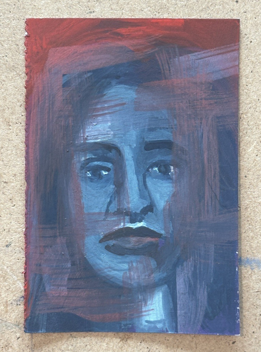 Original ACEO Gouache Portrait — Bruised Fog — OOAK Art 2.5×3.5