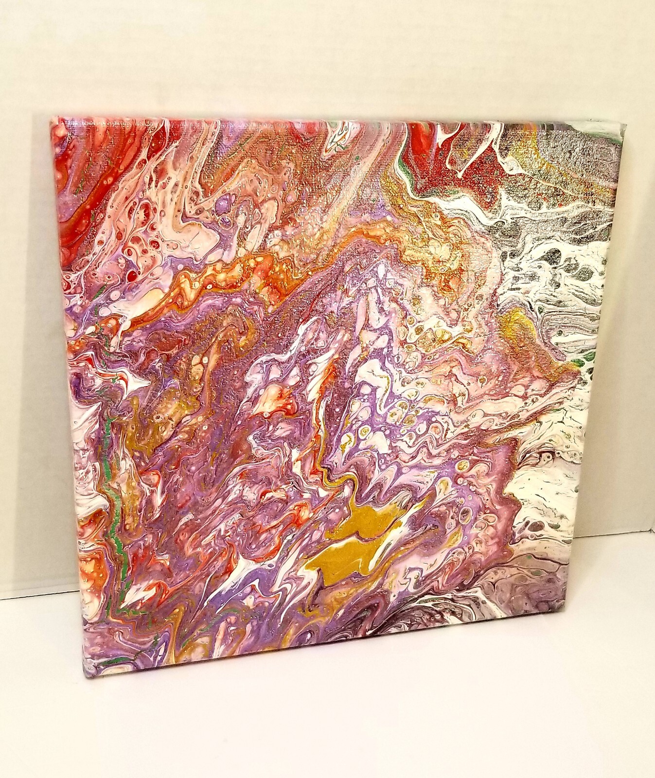 Acrylic Wall Art Hand Poured Lilac Waves Painting On Canvas 12in × 12in × 0.5 in