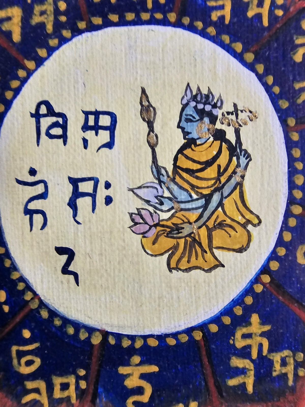 Large Vintage Original Buddhist Chakra Painting 26×19 Framed Meditation Art 1/1