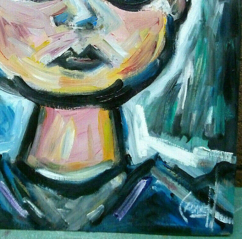 UP TO NO GOOD original funny face 8×10 wood panel oil painting signed Crowell